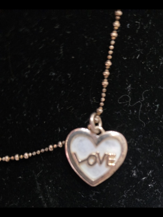 Mother of Pearl Jewelry - Mother of Pearl Rose .925 sterling silver, LOVE Heart Necklace with White Inlay